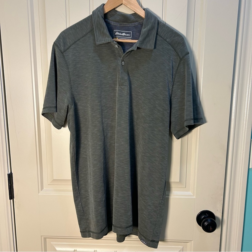 Eddie Bauer Men's Short Sleeve‎ Polo, Fit Active  olive Green,Casual,Large